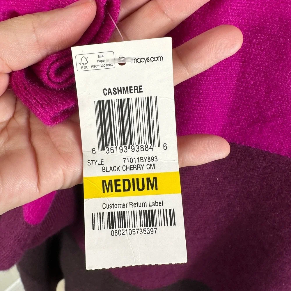 NWT Charter Club Cashmere Wrap Women M Pink Colorblock Poncho Sweater Shawl Coat